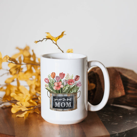 Best Mom Flower Mug Oval Pail 15oz