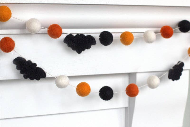 Bat Halloween Garland- Orange Black & White