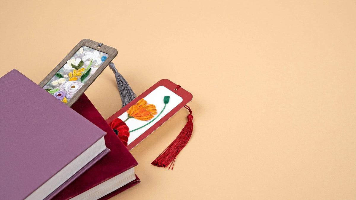 Quilled Paper Red and Orange Poppies Bookmark