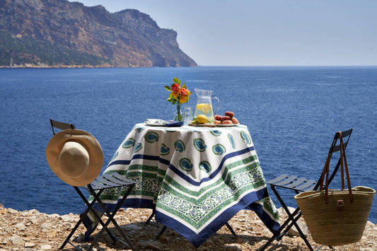 Cassis Blue & Green Tablecloth: 59" x 86"