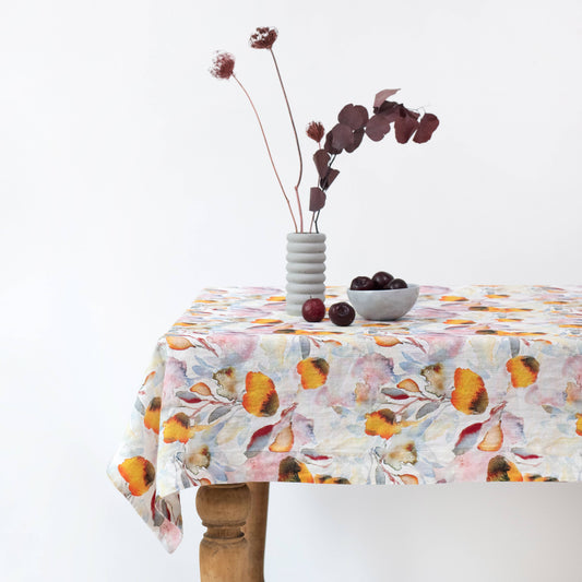 Orange Flow Linen Tablecloth: 55"x55"