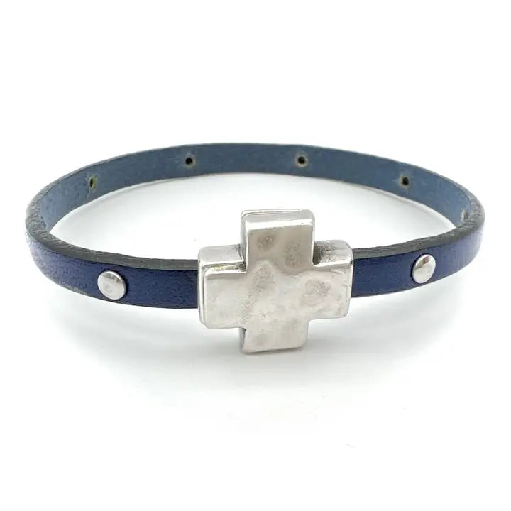 Hammered Cross Bracelet Blue / Large