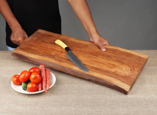Large Slim Rectangle Acacia Wood Cutting Board w/ Handle