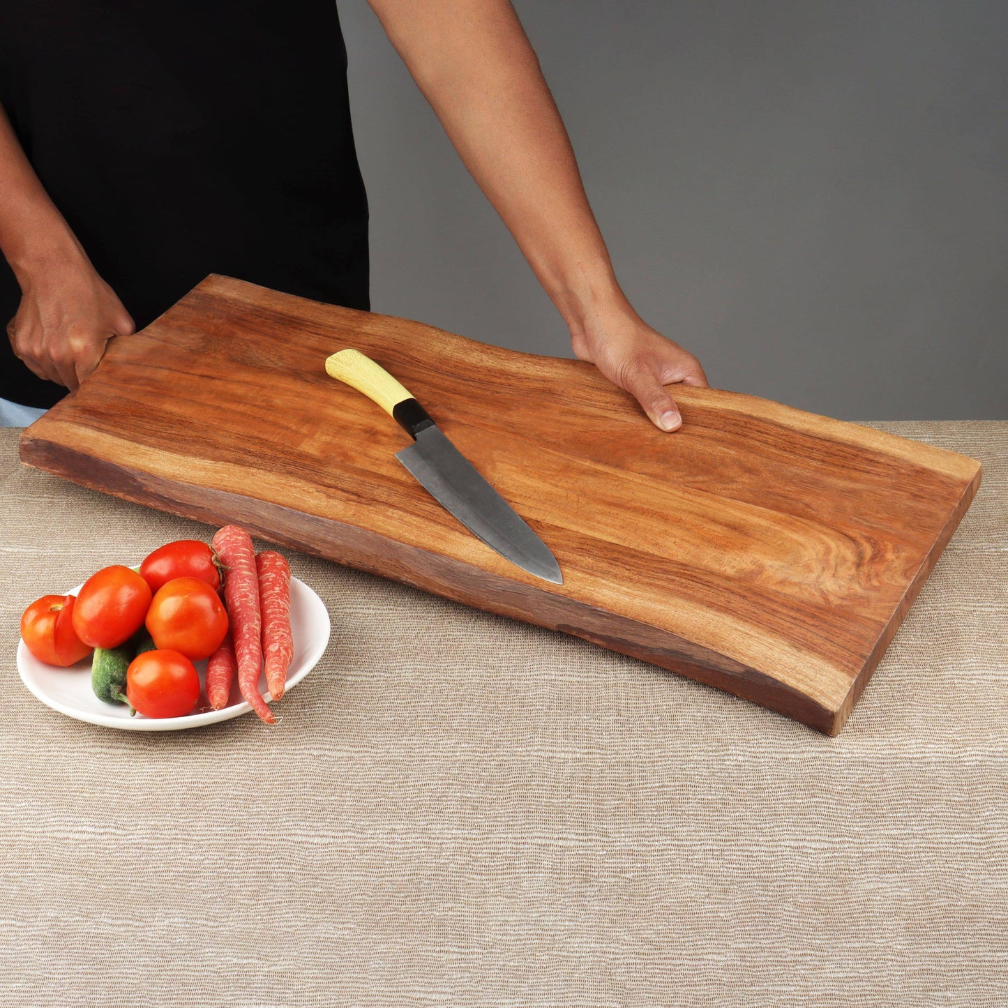 Large Slim Rectangle Acacia Wood Cutting Board w/ Handle