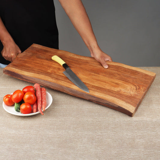 Large Slim Rectangle Acacia Wood Cutting Board w/ Handle