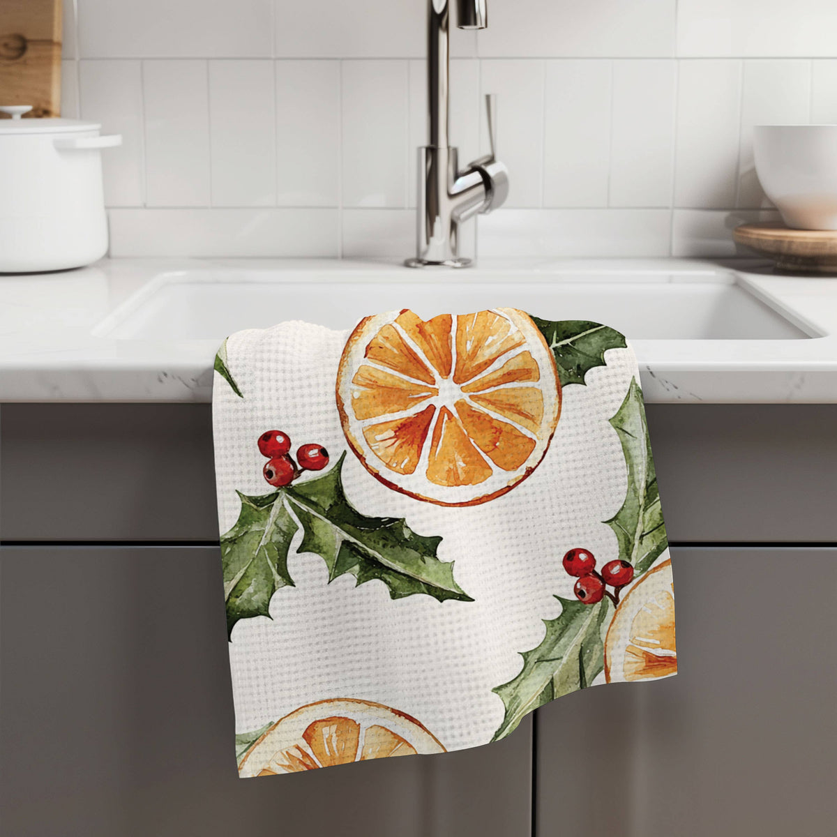 Christmas Orange Berry Mistletoe Towel