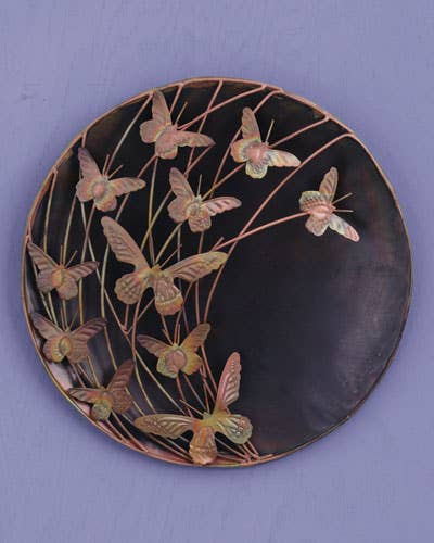 12" Flamed Raised Butterflies Wall Disc