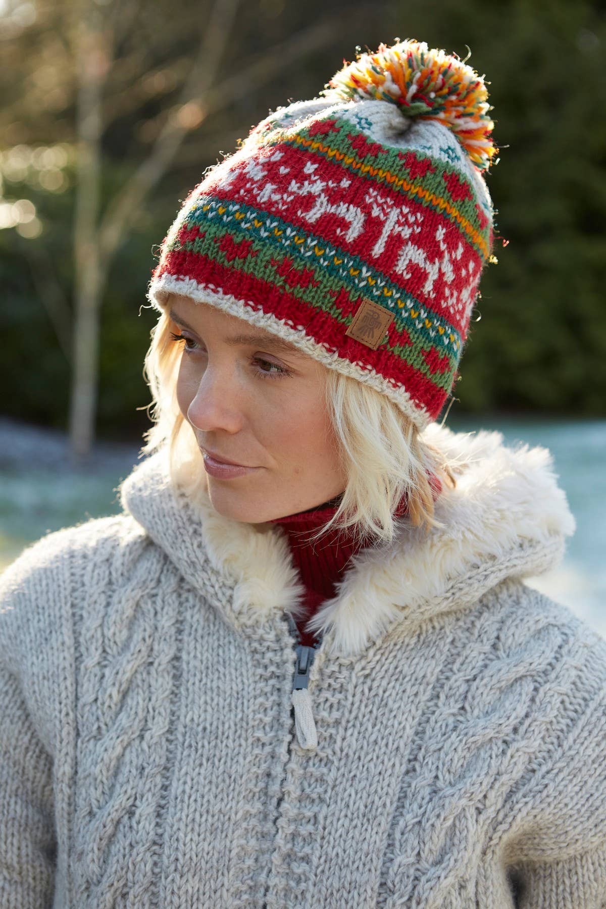 Christmas Reindeer Bobble Hat Festive Red