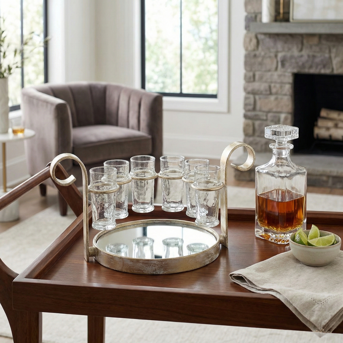 Gold Shot Glass Serving Mirror