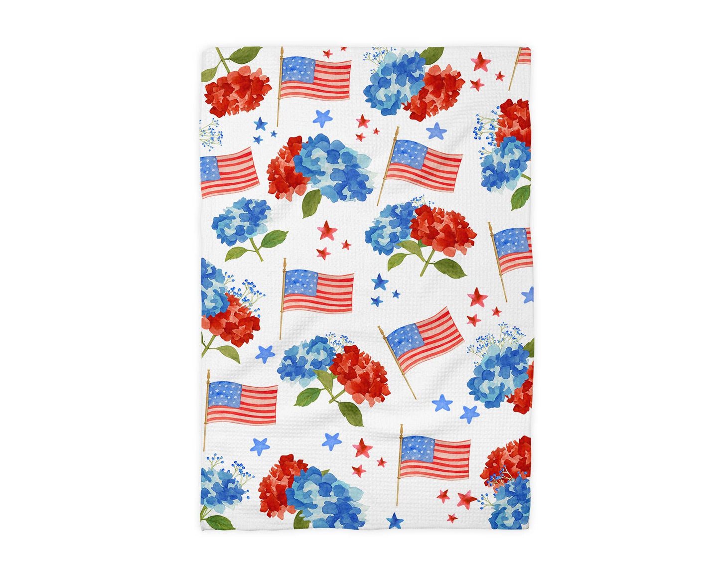 4th July Hydrangea Red White Blue Flag Towel