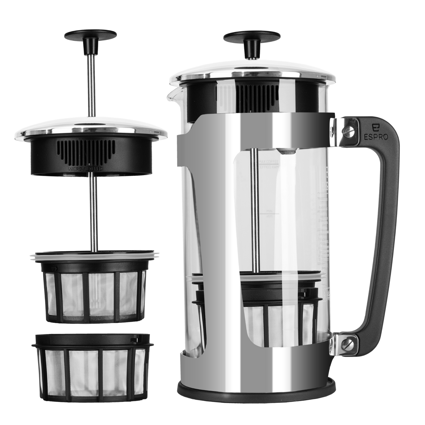 French Press P5 -Glass & Stainless-Steel Cage