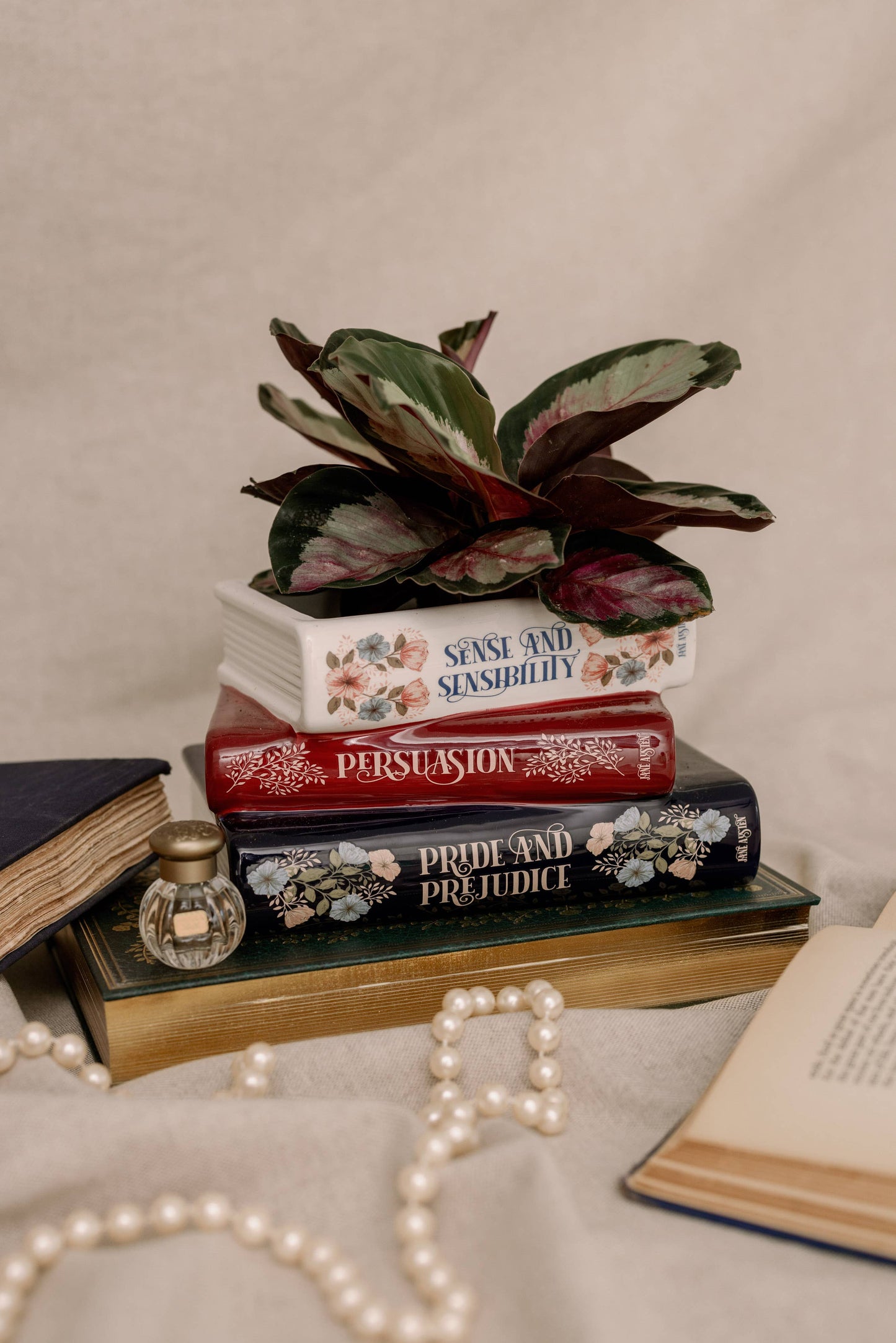 Stacked Books Planter Jane Austen