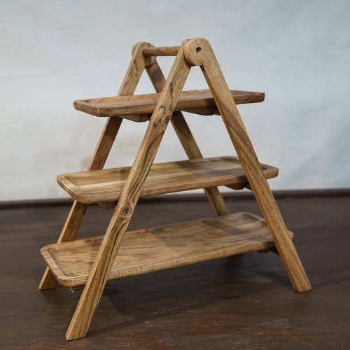 Rustic Collapsible 3-Tiered Server Stand