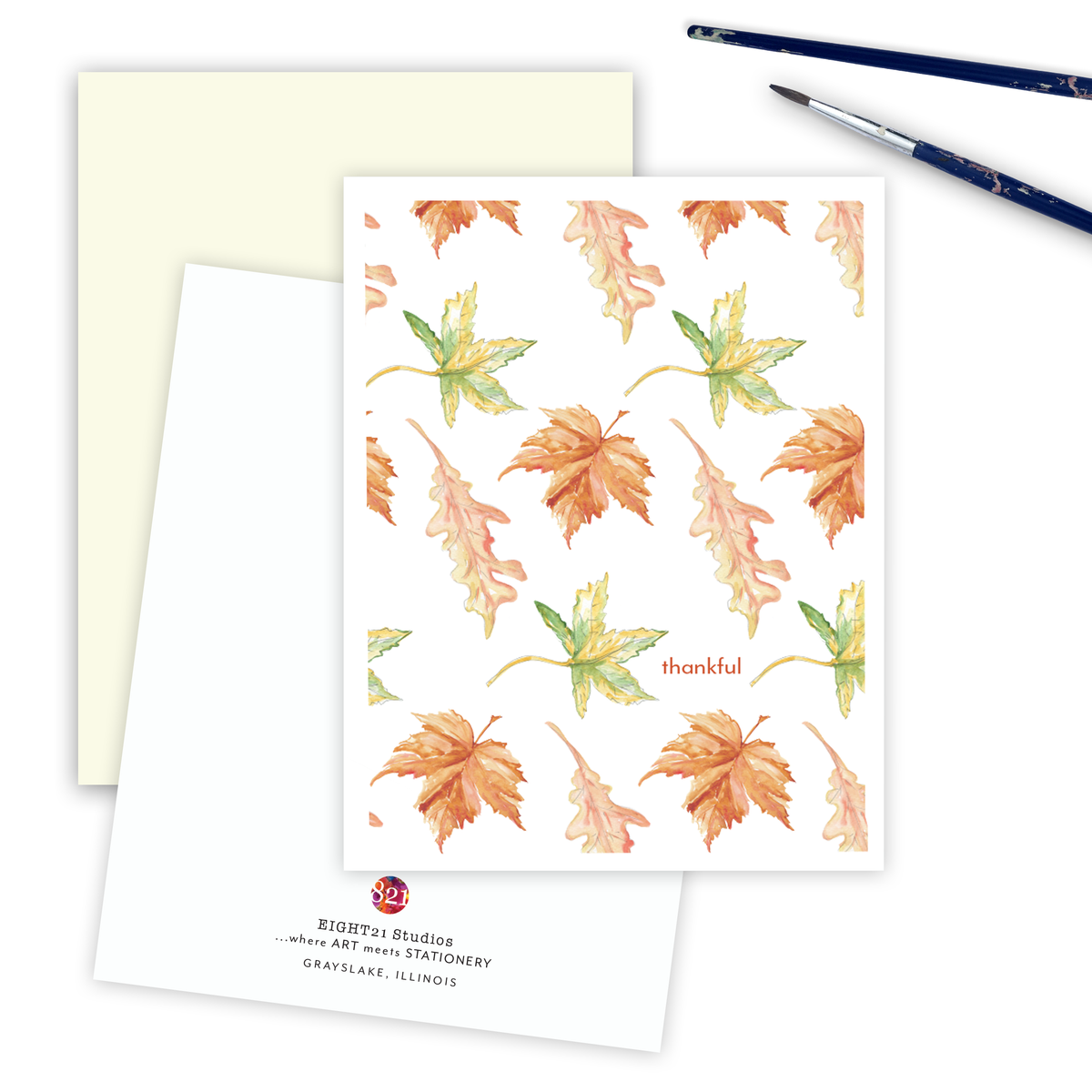 Autumn Fall Leaves Thankful Watercolor Fall Card