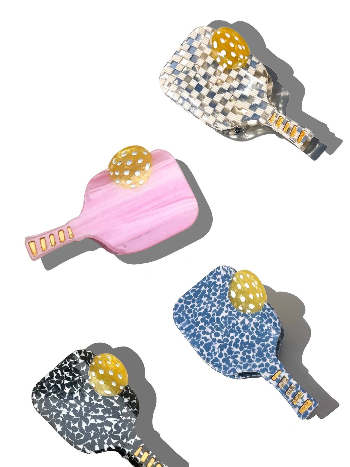 Pickleball Paddle Claw Hair Clip: Yellow Flowers