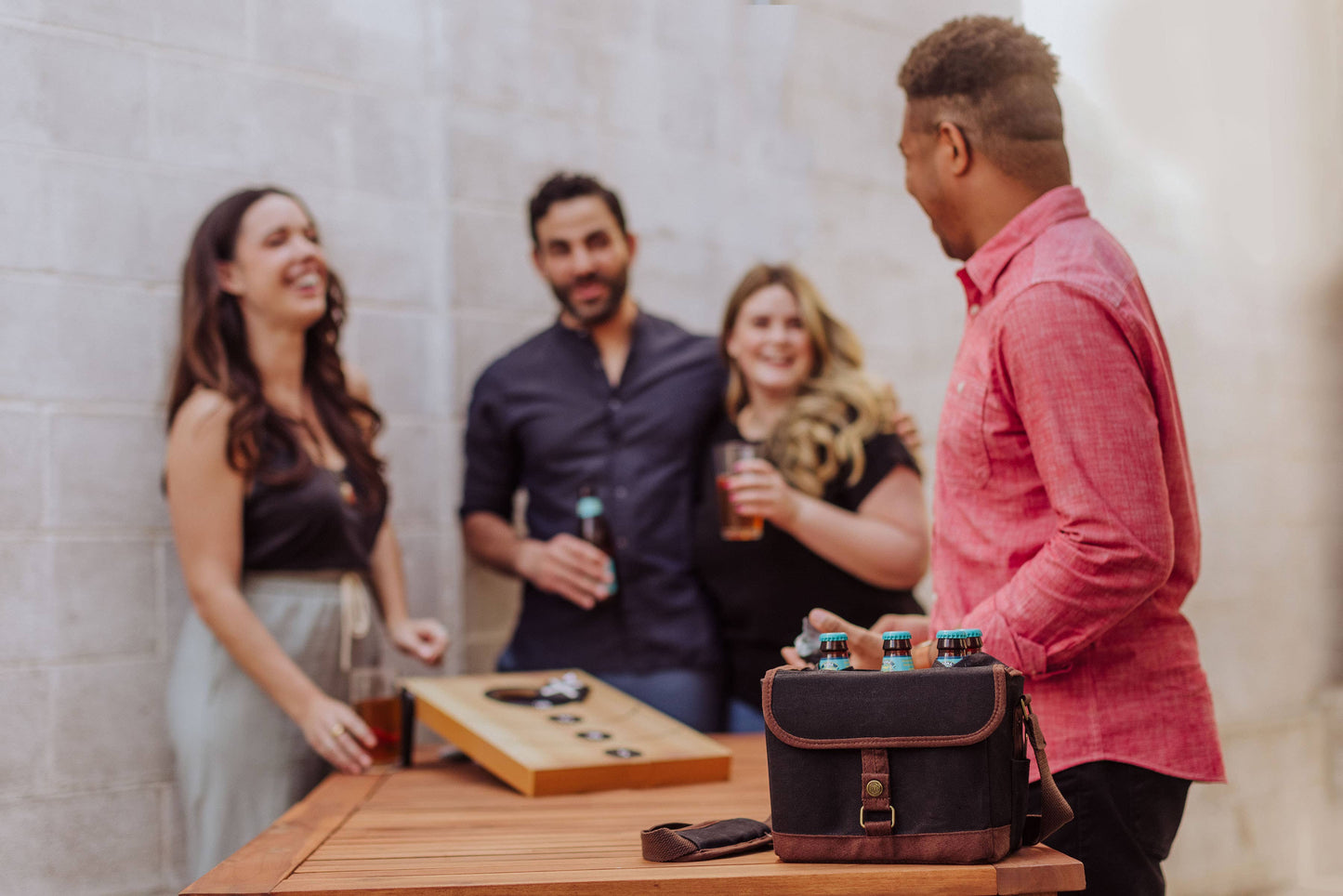 Beer Caddy Cooler Tote with Opener: Black with Brown Accents