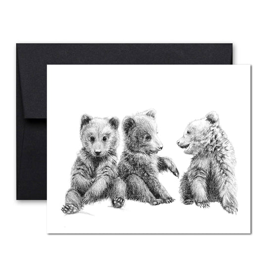 3 Baby Grizzly Bear Cubs Greeting Card