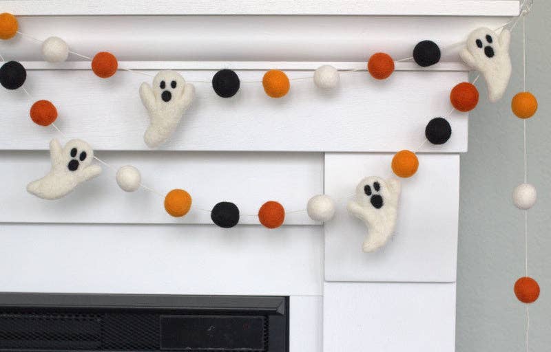 Ghost Halloween Garland- Orange, Black & White
