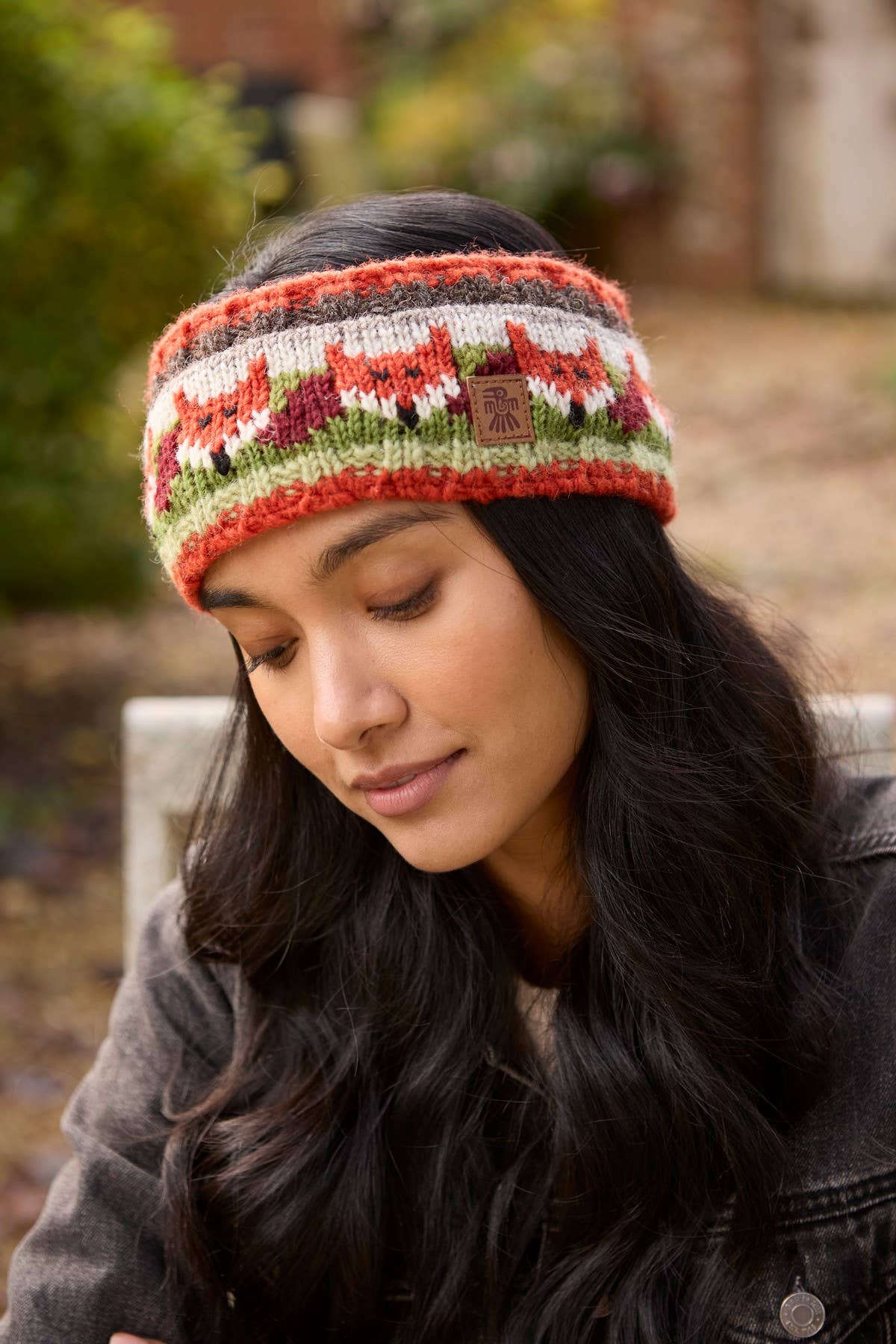 Fair Isle Wool Knit Ear Warmers Red Orange