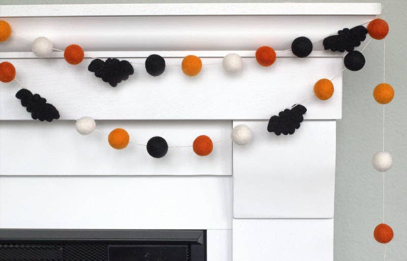 Bat Halloween Garland- Orange Black & White