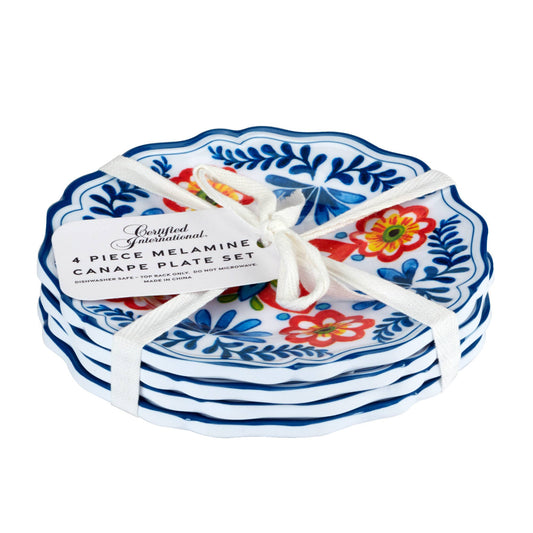 Flores Melamine Set of 4 6in Canape Plates