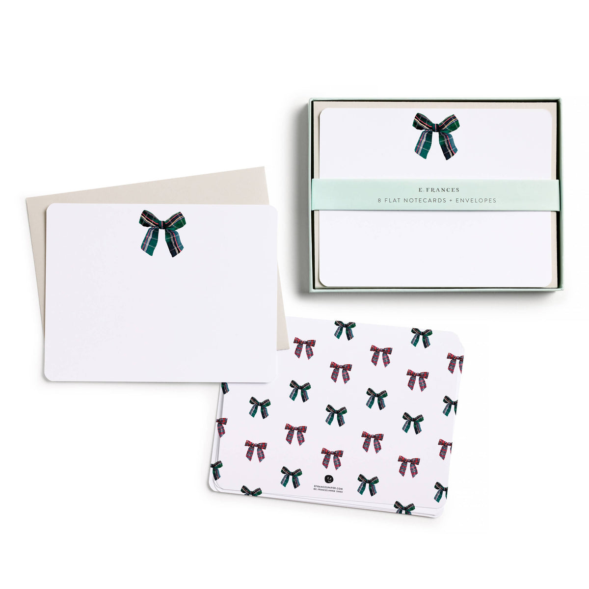 Plaid Bow Flat Notecard Set 8 Cards & Envelopes