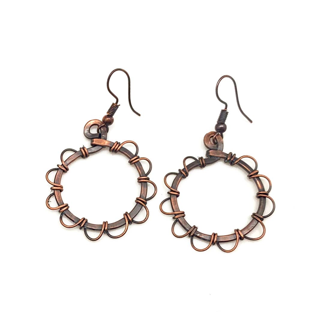 Antique Copper Scalloped Hoop Earrings