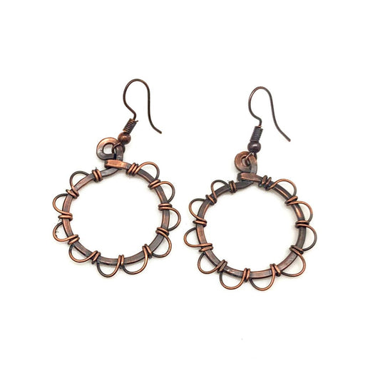 Antique Copper Scalloped Hoop Earrings