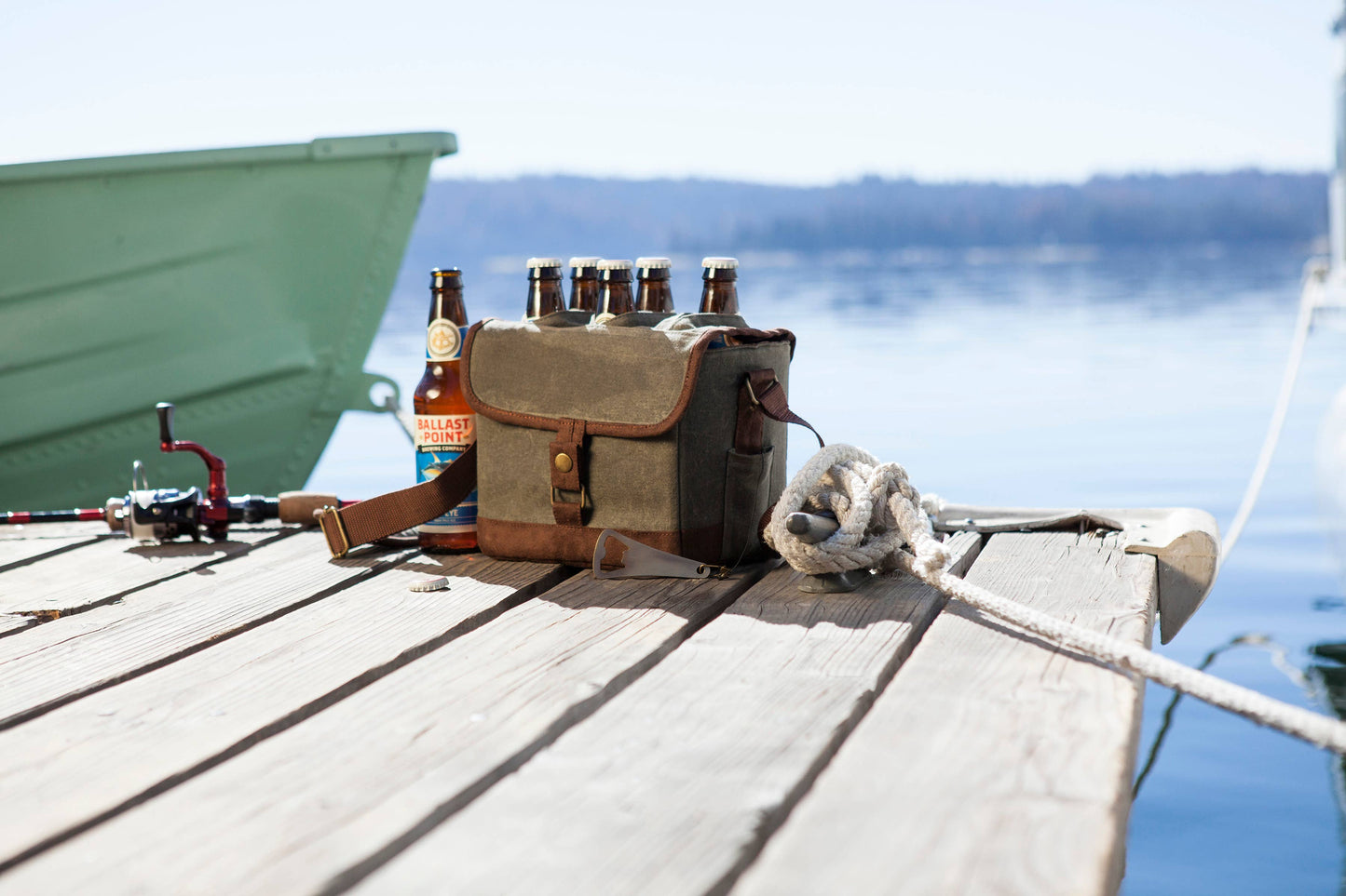 Beer Caddy Cooler Tote with Opener: Black with Brown Accents