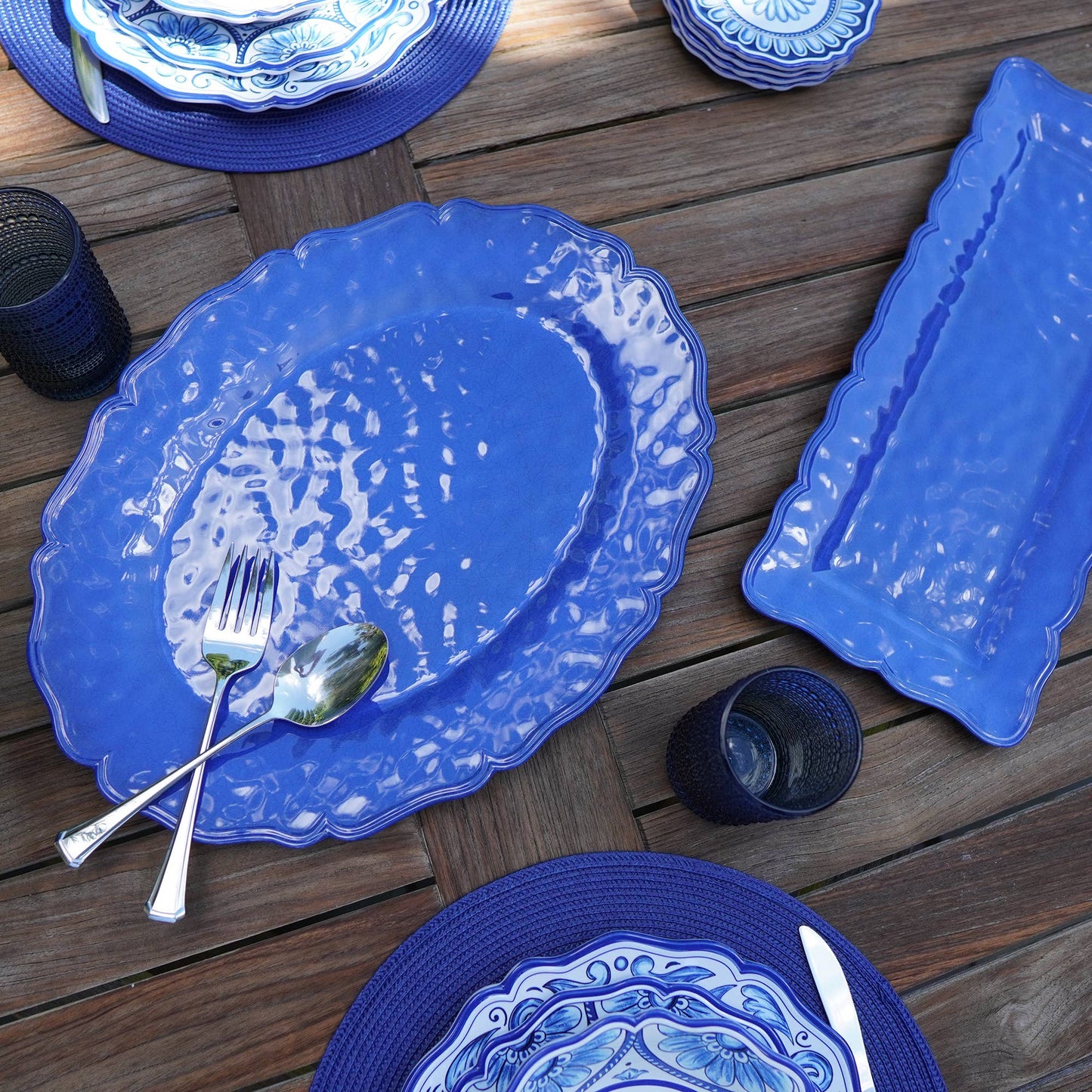 Isabella Blue 100% Melamine Rectangular Platter 19in x 8