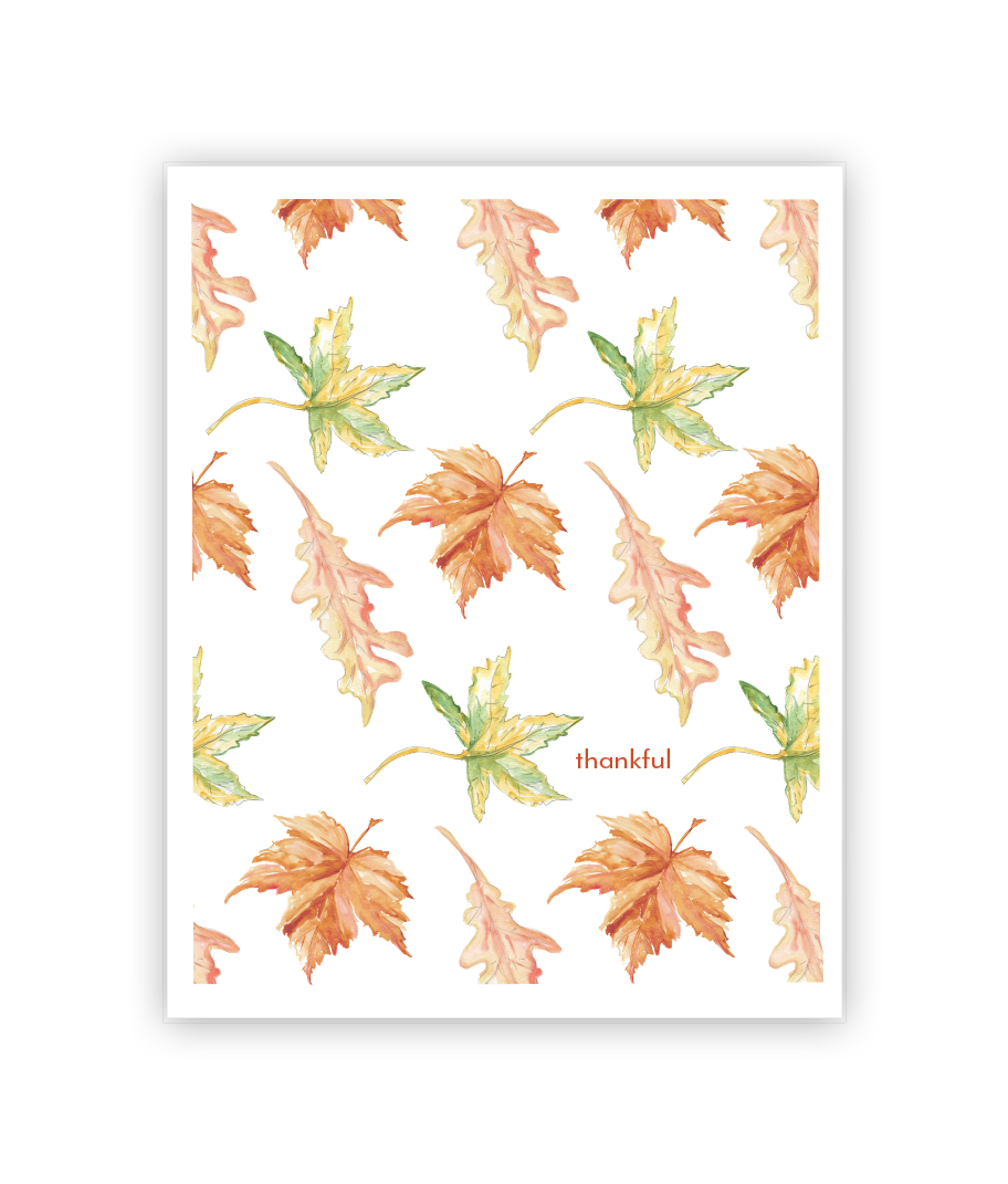 Autumn Fall Leaves Thankful Watercolor Fall Card