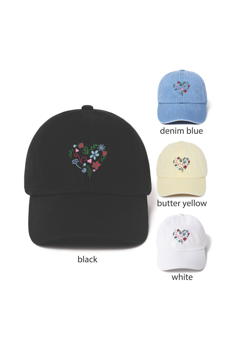 Flower Heart Baseball Cap White