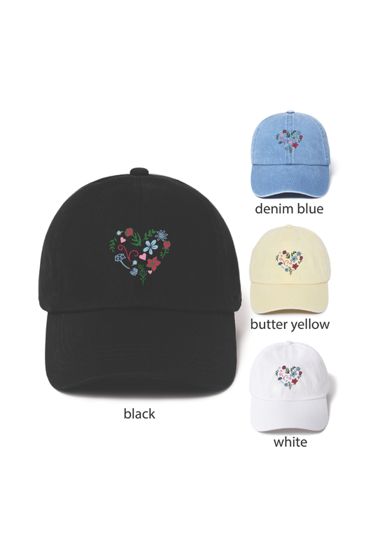 Flower Heart Baseball Cap White