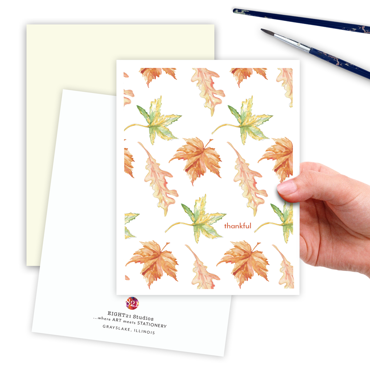 Autumn Fall Leaves Thankful Watercolor Fall Card