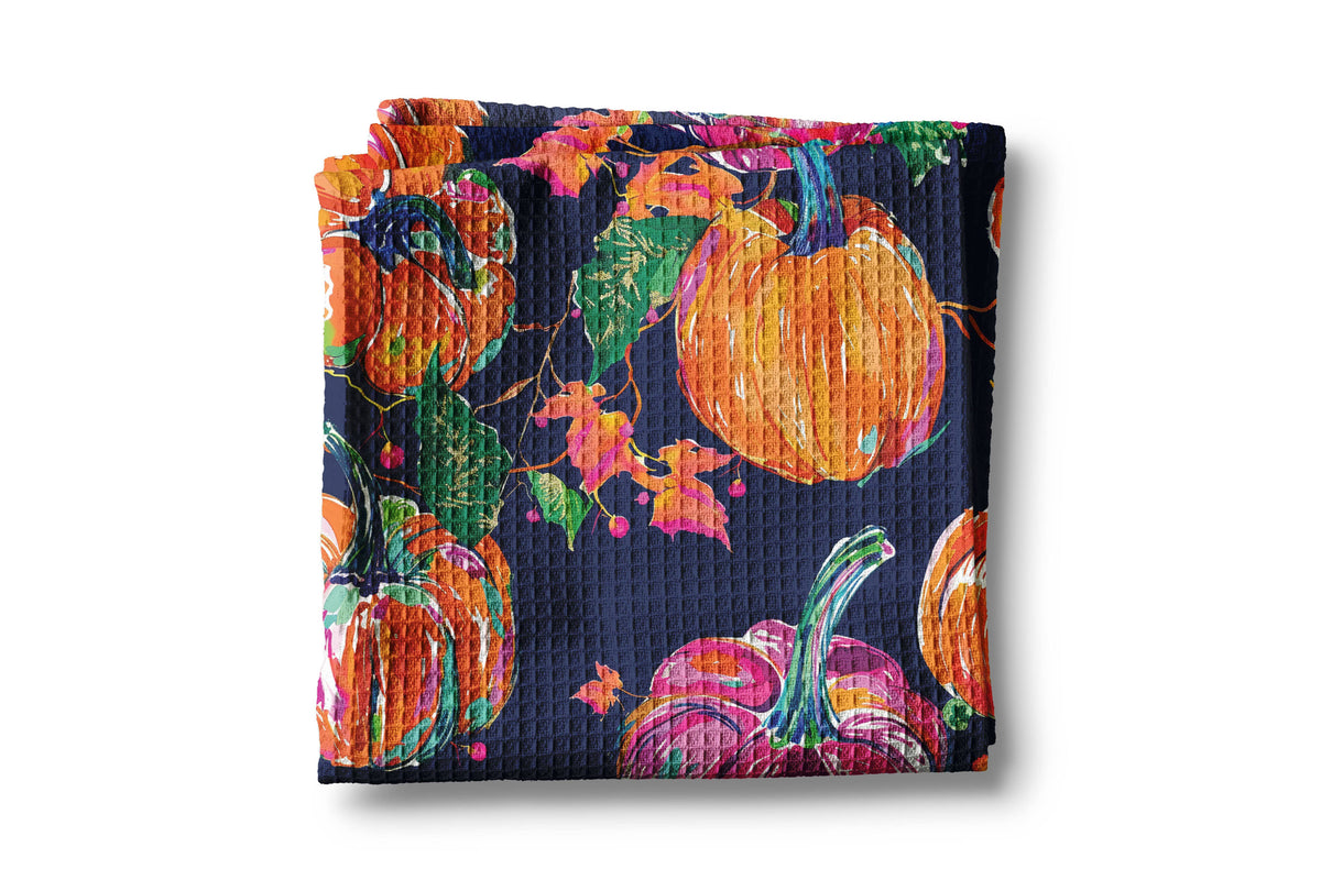 Preppy Navy Pink Pumpkin Fall Coastal Towel