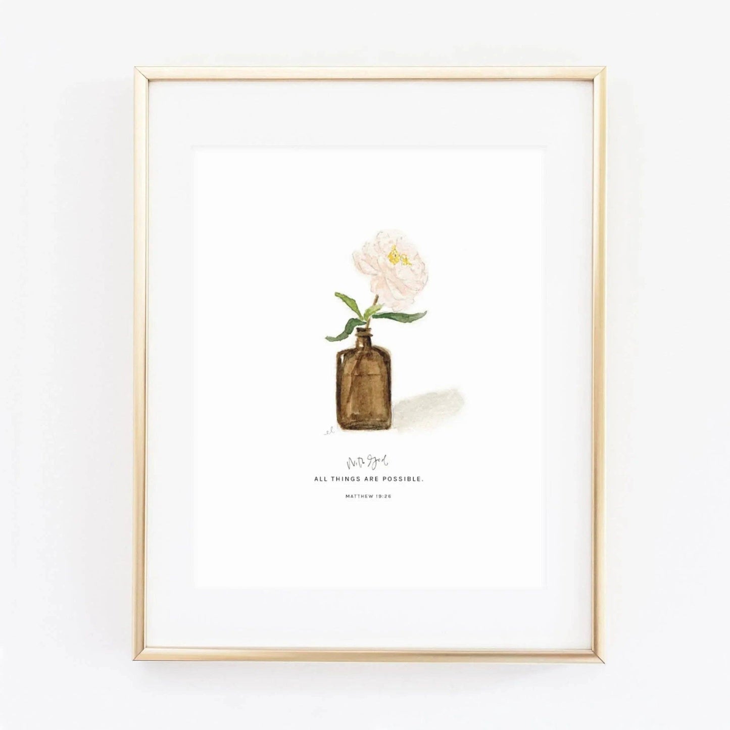 Matthew 19:26 Peony Scripture Print