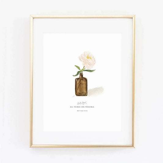 Matthew 19:26 Peony Scripture Print