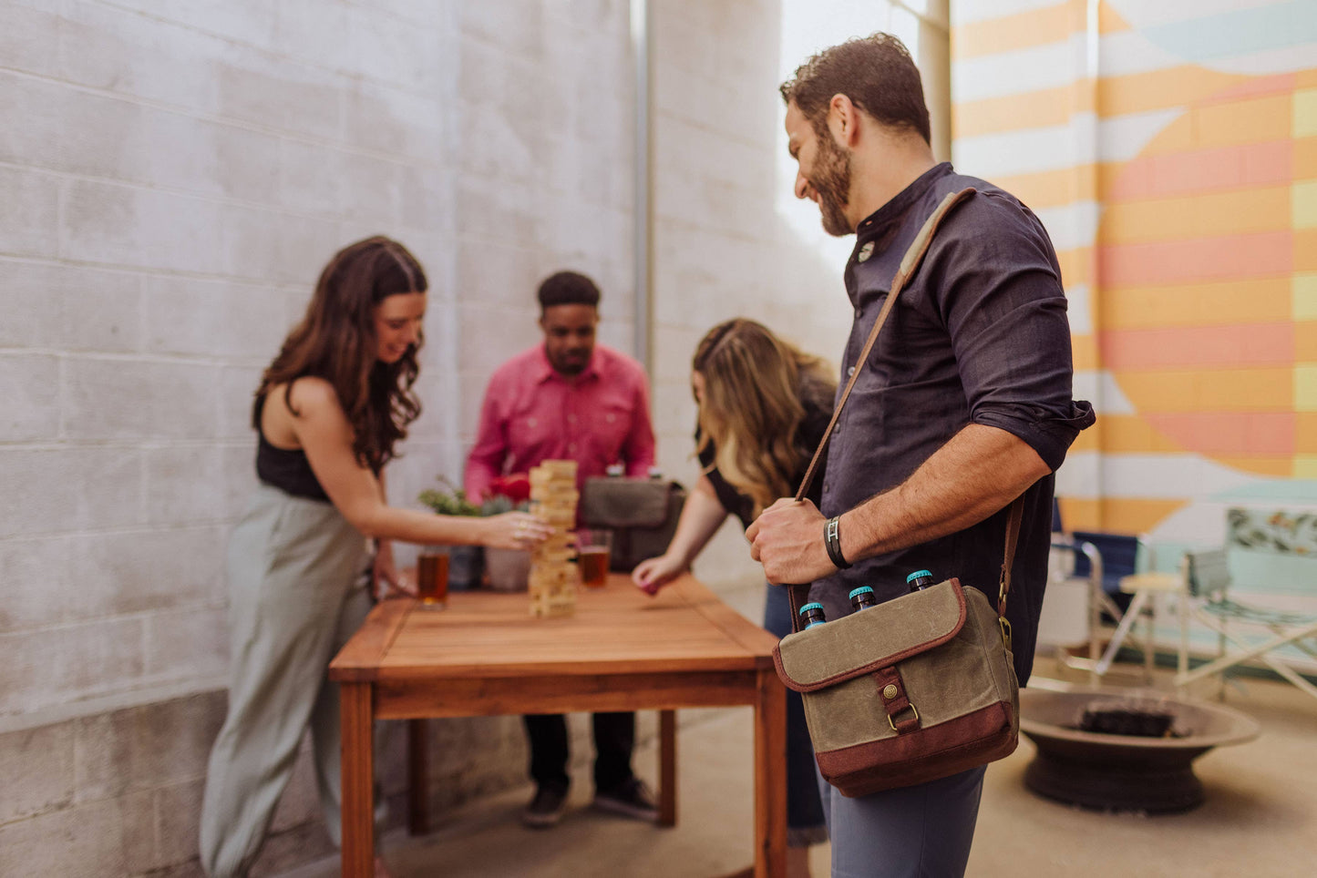 Beer Caddy Cooler Tote with Opener: Black with Brown Accents