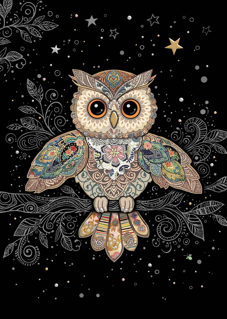 BLANK CARD Patterned Owl Bug Art
