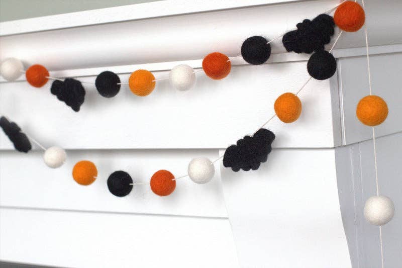 Bat Halloween Garland- Orange Black & White