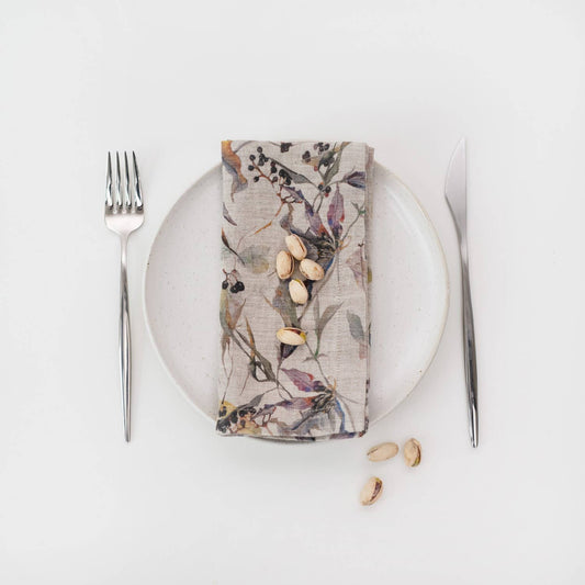 Meadow on Natural Linen Napkins Set of 2: 16"x16"