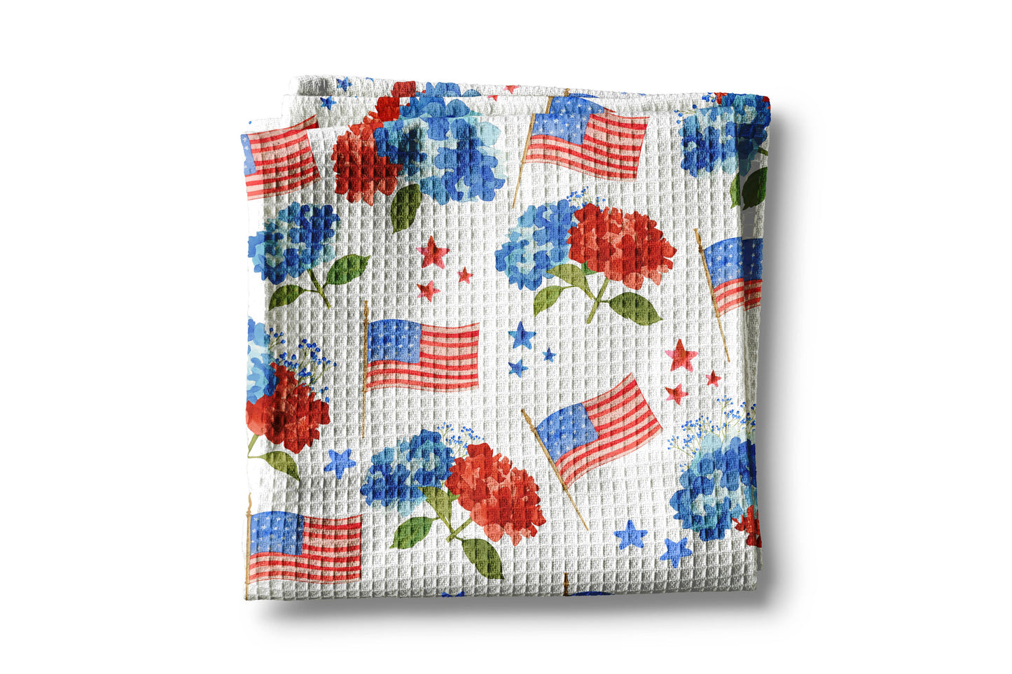 4th July Hydrangea Red White Blue Flag Towel