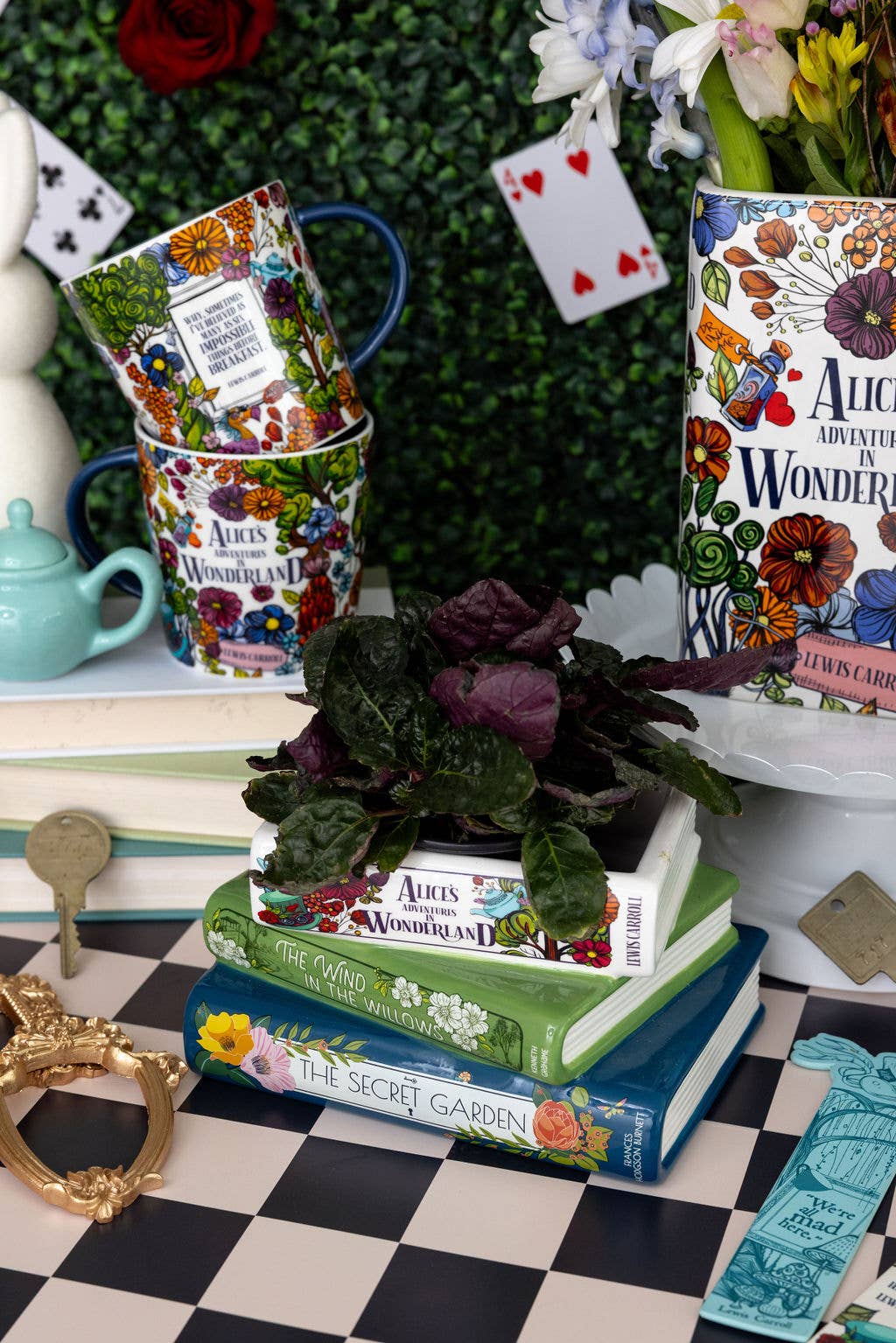Stacked Books Planter Alice/Wind in the Willows/The Secret