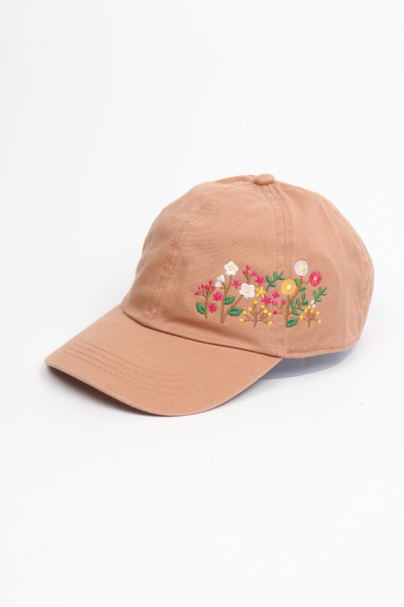 Flowers Side Cotton Baseball Cap: Beige