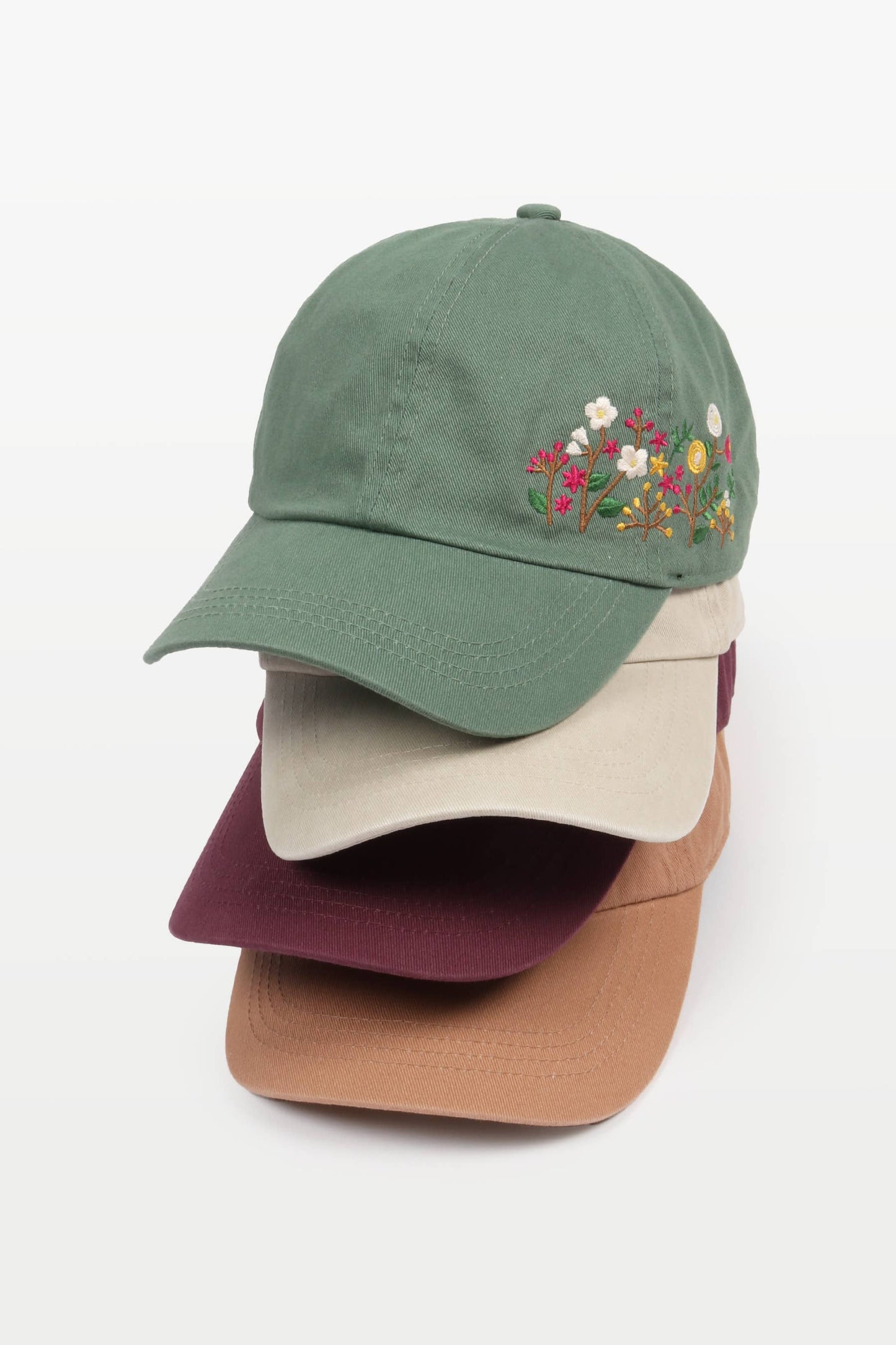 Flowers Side Cotton Baseball Cap: Beige