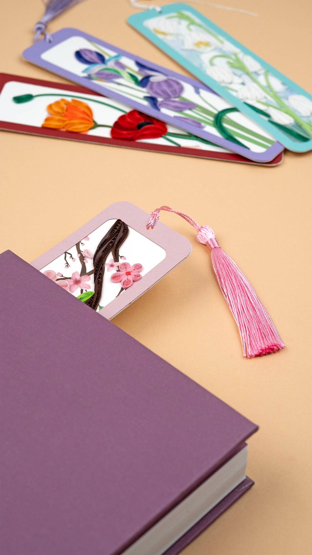 Quilled Paper Red and Orange Poppies Bookmark