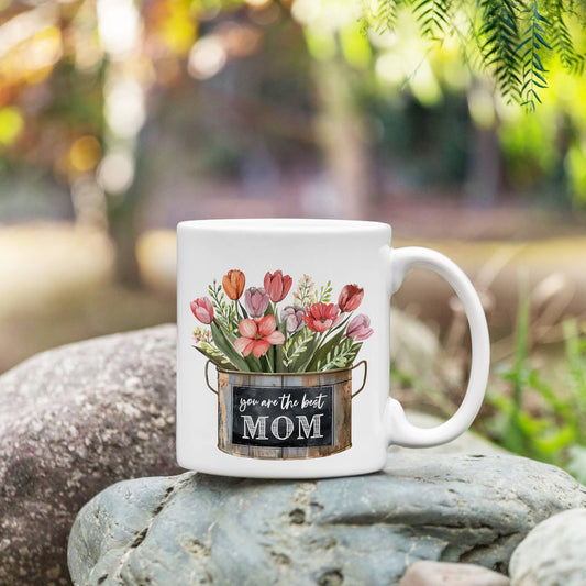Best Mom Flower Mug Oval Pail 15oz