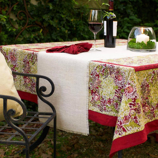 Winter Garden Red & Green | French Tablecloths: 59" x 59"