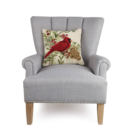 Winter Cardinal Hook Pillow - Christmas