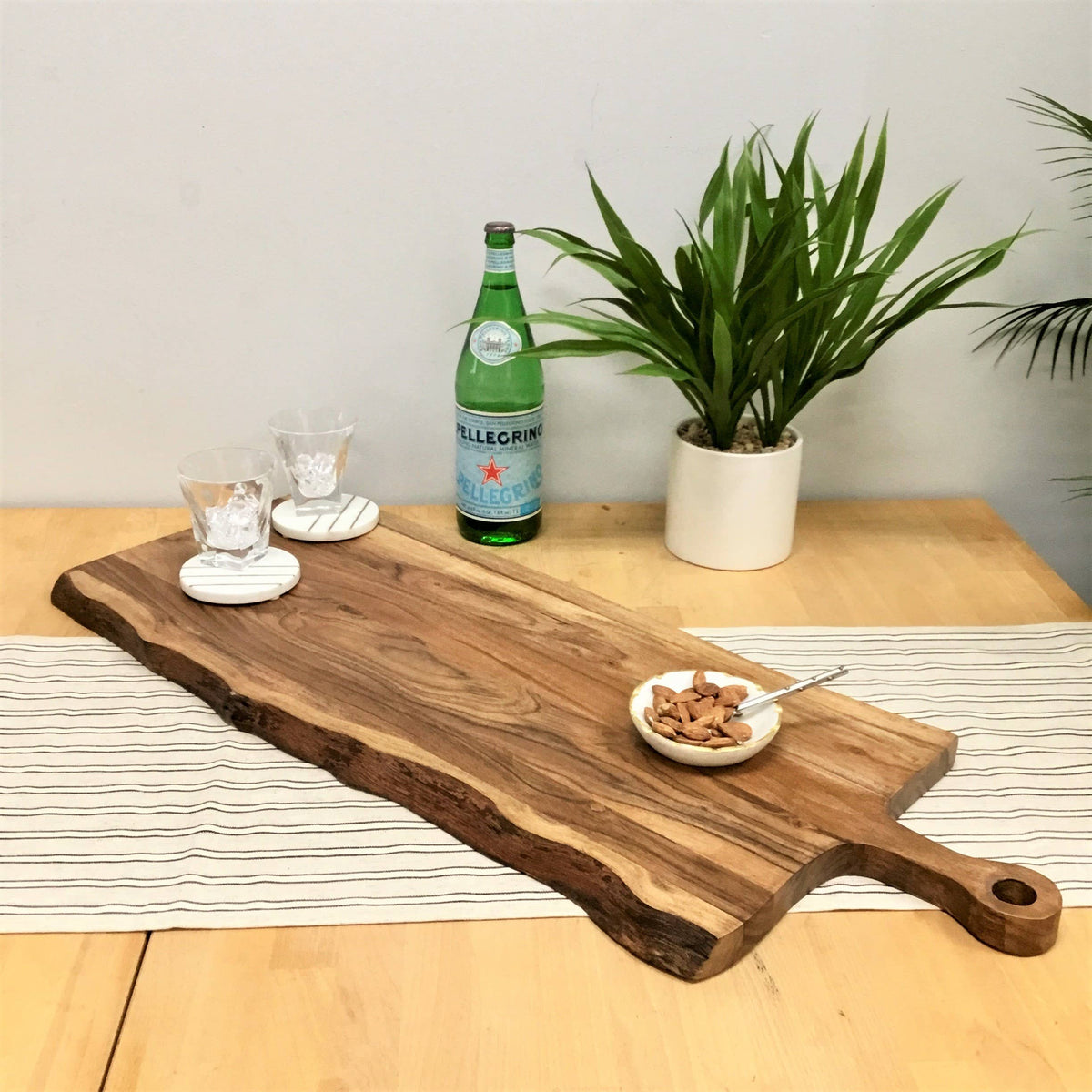 Large Slim Rectangle Acacia Wood Cutting Board w/ Handle